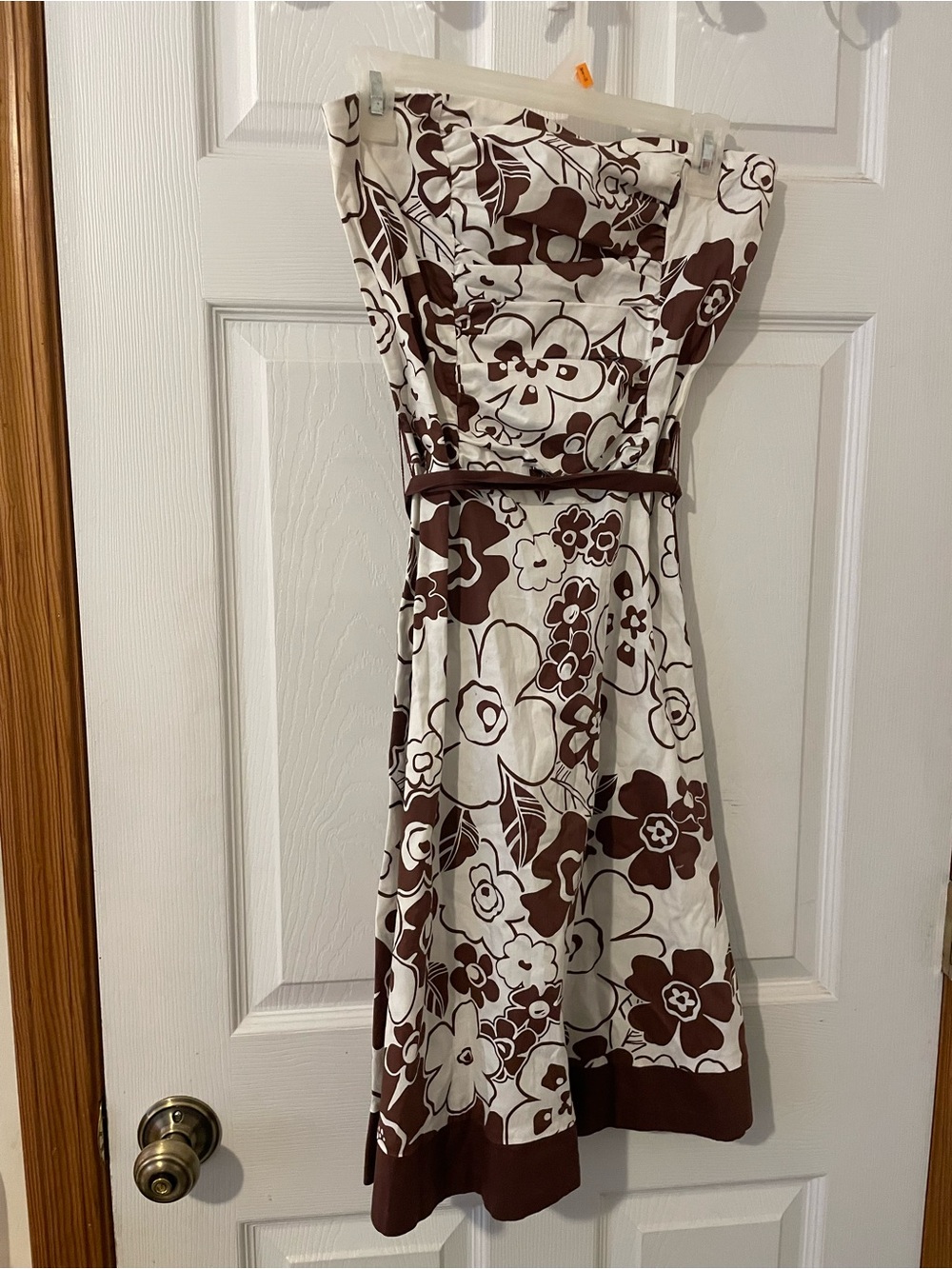 Ruby Rox Strapless Floral Dress in Cream and Brown